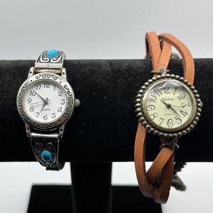 Silver & brown watch set